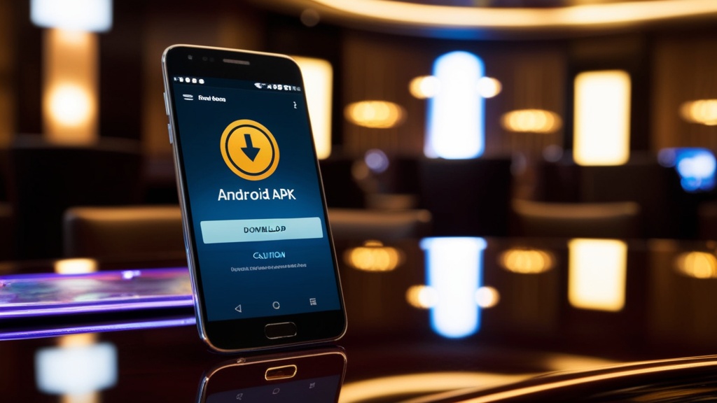 Android-telefoon met APK-installatie in een donkere casino-achtige omgeving