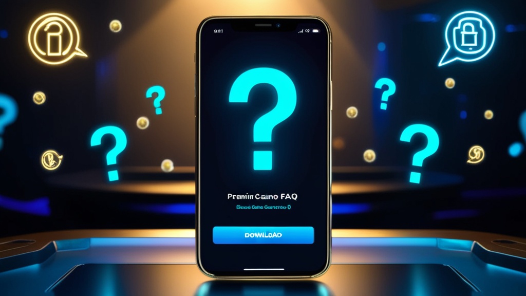 Smartphone met veelgestelde vragen over de app in casino-sfeer