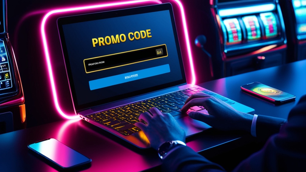 Invoerscherm voor promotiecode in een donker casino-interieur